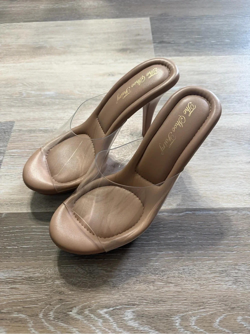 The Shoe Fairy Women's Clear Strap Nude High Heel Mule